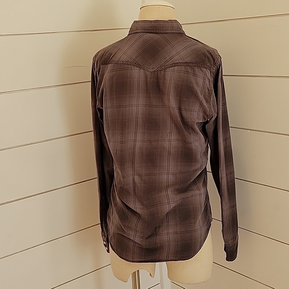 American Eagle Outfitters xs grey plaid pearl snap button down shirt - Picture 3 of 8